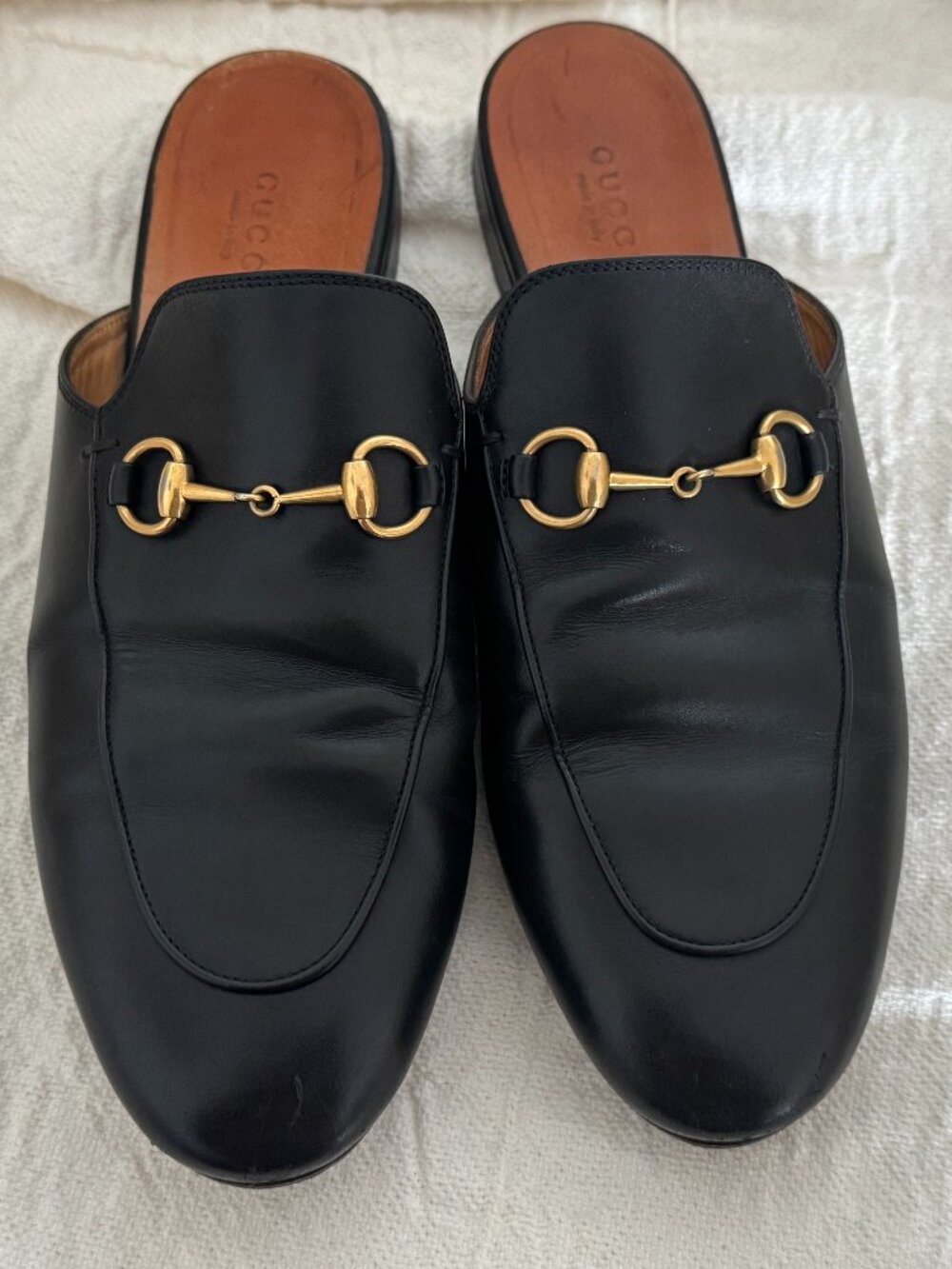 Gucci Black Leather Horsebit Loafers Slip-On Mule - Size 38.5